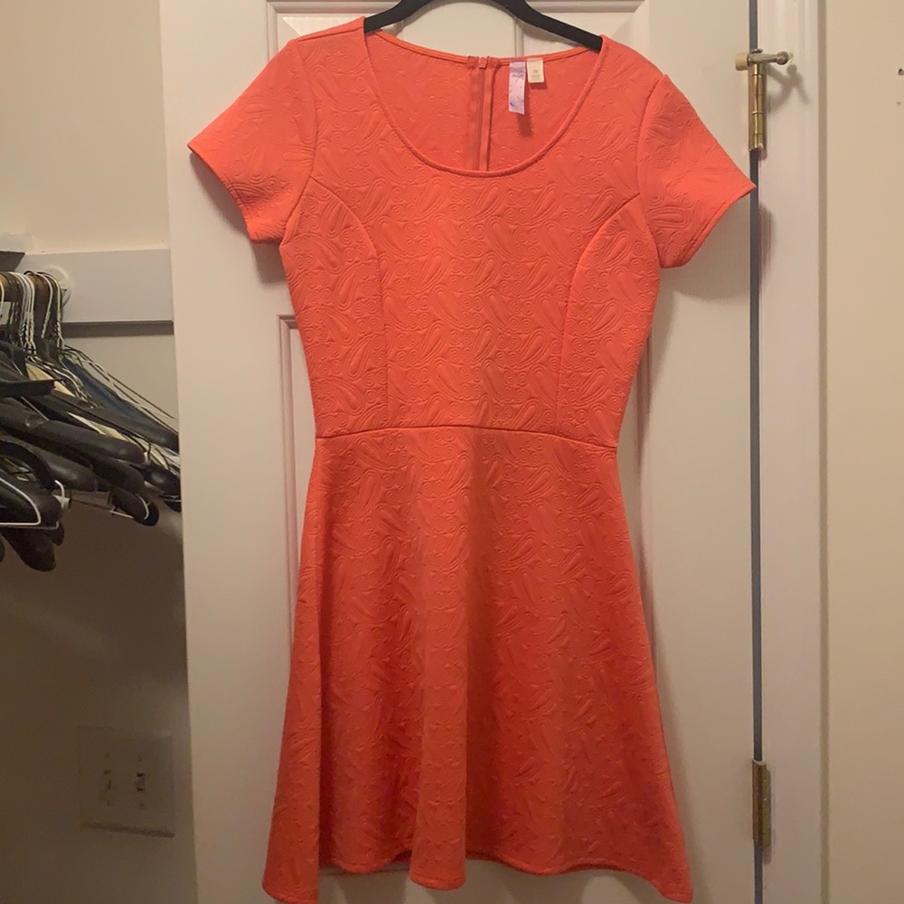 Orange Short Sleeved Embroidered Dress